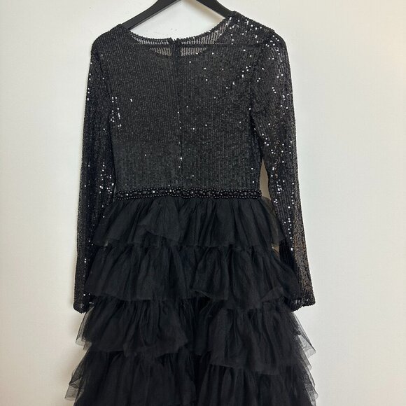 MAC DUGGAL Sequined Layered Tulle A-Line Cocktail Dress in Black Size US 6 - Picture 7 of 10
